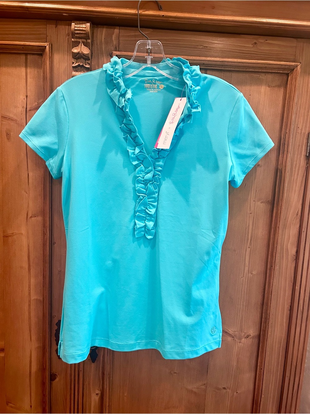 NWT Lilly Pulitzer Luxletic Ruffle-Trim Short Sleeve Top - small